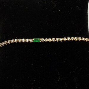 🐱 5 for $10. Goldtone Adjustable Bracelet w/Green Stone & CZ/s